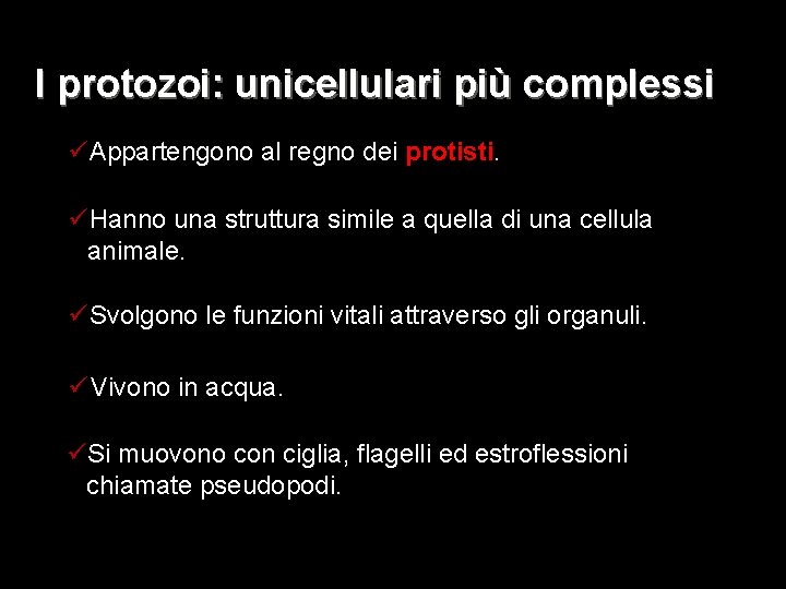I protozoi: unicellulari più complessi üAppartengono al regno dei protisti. üHanno una struttura simile