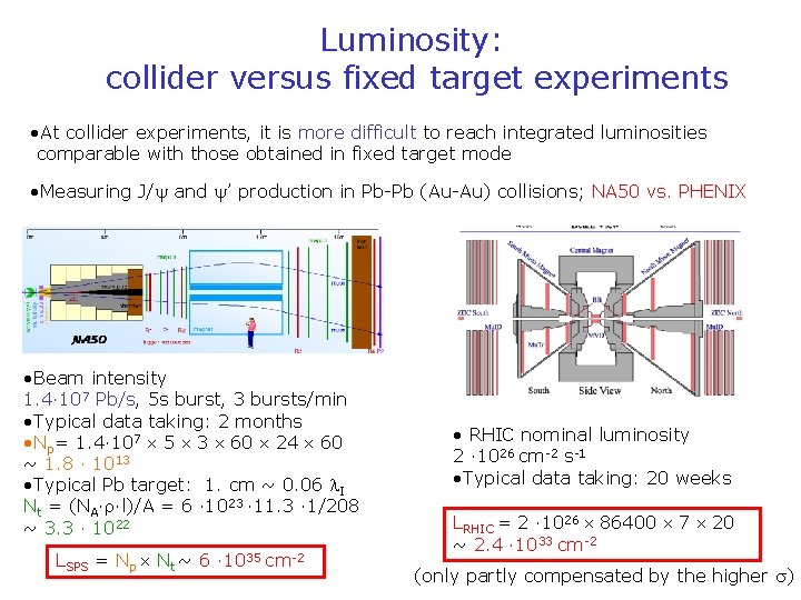 Luminosity: collider versus fixed target experiments • At collider experiments, it is more difficult