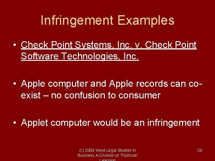 Infringement Examples • Check Point Systems, Inc. v. Check Point Software Technologies, Inc. • Infringement Examples • Check Point Systems, Inc. v. Check Point Software Technologies, Inc. •