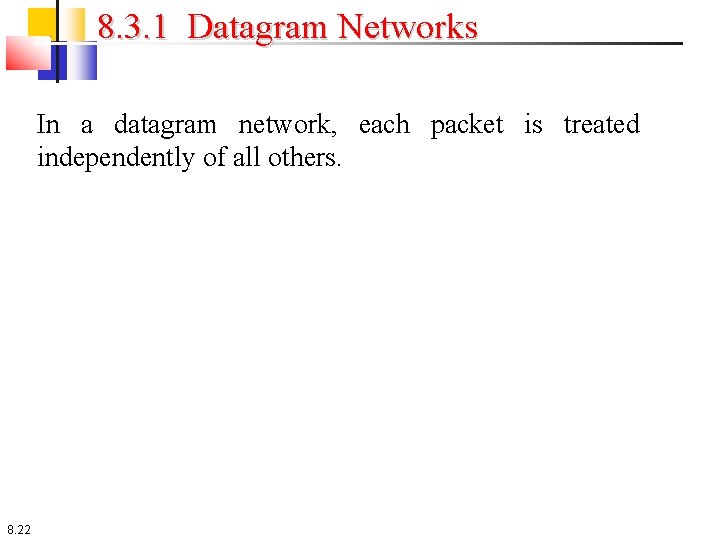 8. 3. 1 Datagram Networks In a datagram network, each packet is treated independently