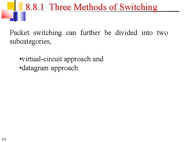 8. 8. 1 Three Methods of Switching Packet switching can further be divided into