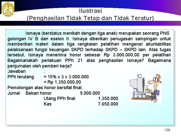 Ilustrasi (Penghasilan Tidak Tetap dan Tidak Teratur) Ismaya (berstatus menikah dengan tiga anak) merupakan