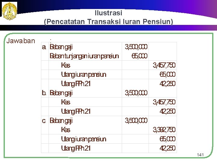 Ilustrasi (Pencatatan Transaksi Iuran Pensiun) Jawaban : 141 