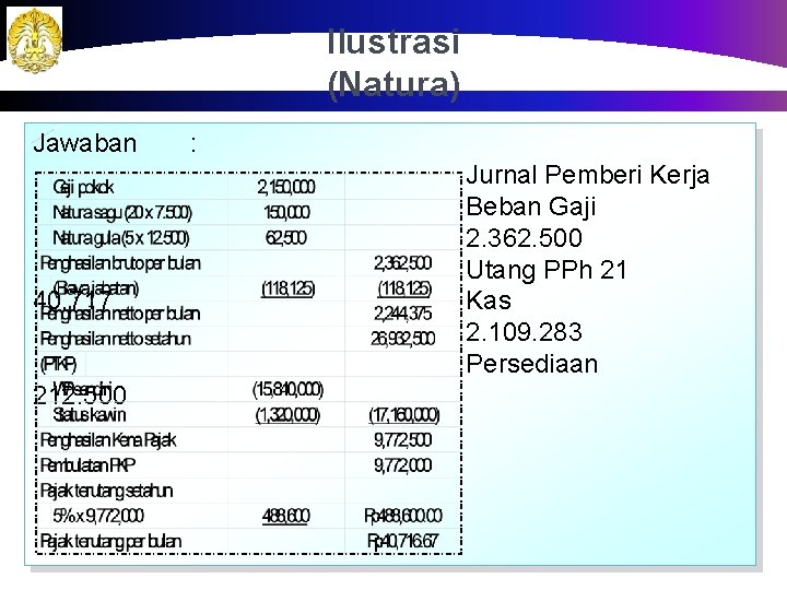 Ilustrasi (Natura) Jawaban 40. 717 : Jurnal Pemberi Kerja Beban Gaji 2. 362. 500