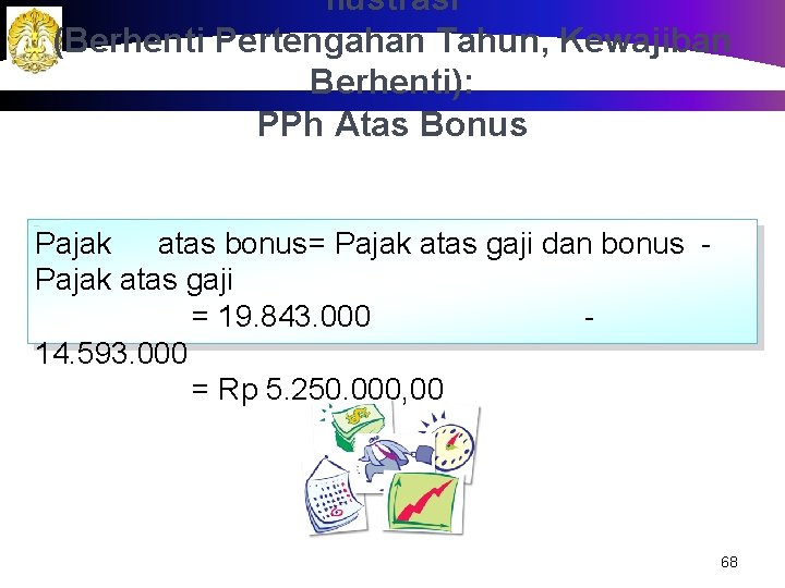 Ilustrasi (Berhenti Pertengahan Tahun, Kewajiban Berhenti): PPh Atas Bonus Pajak atas bonus= Pajak atas