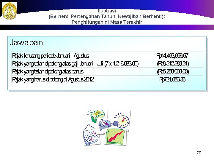 Ilustrasi (Berhenti Pertengahan Tahun, Kewajiban Berhenti): Penghitungan di Masa Terakhir Jawaban: 70 