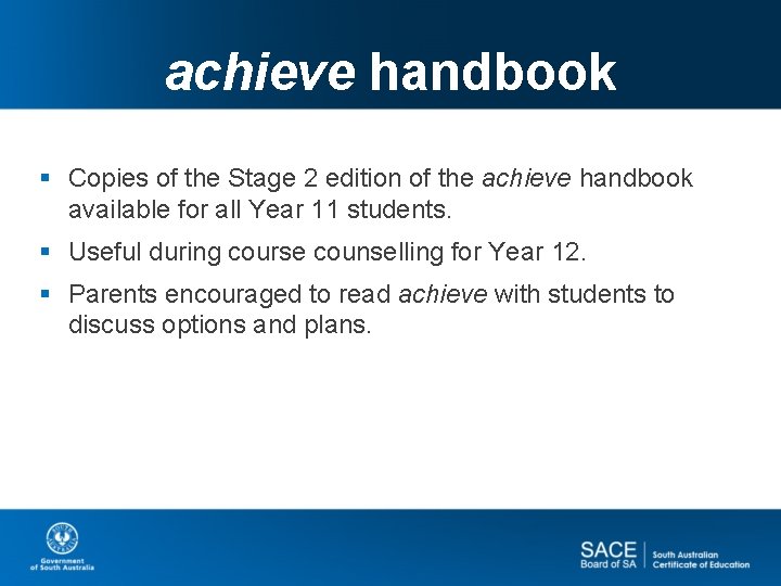 achieve handbook § Copies of the Stage 2 edition of the achieve handbook available