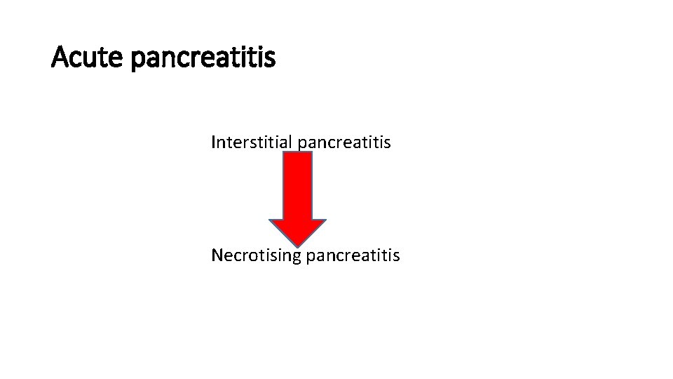 Acute pancreatitis Interstitial pancreatitis Necrotising pancreatitis 