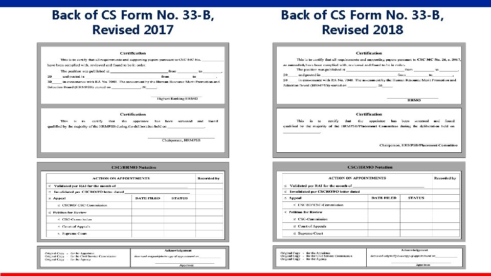 Back of CS Form No. 33 -B, Revised 2017 Back of CS Form No.