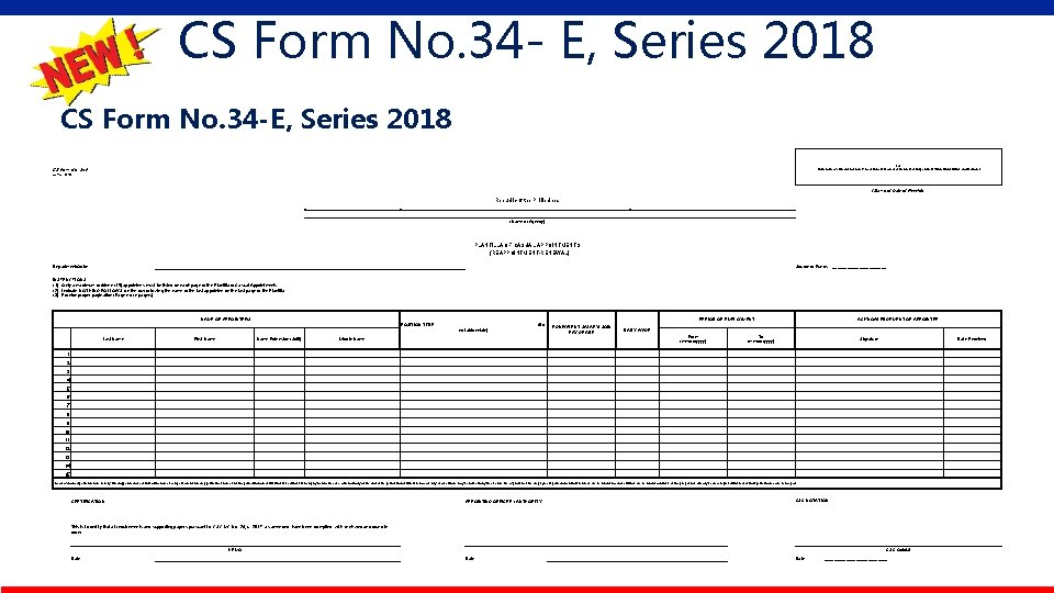 CS Form No. 34 - E, Series 2018 CS Form No. 34 -E, Series