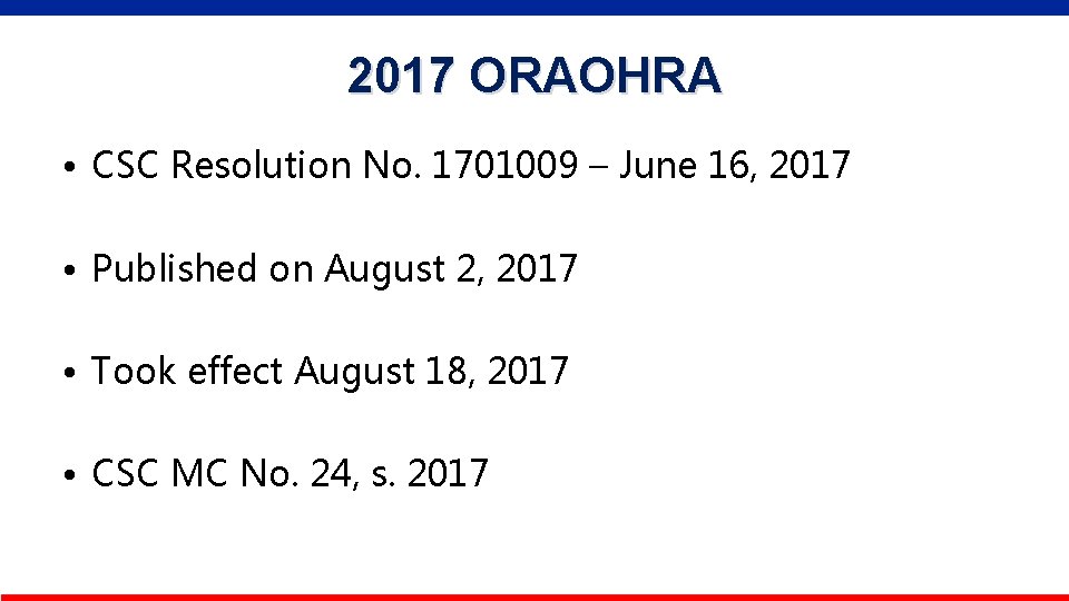 2017 ORAOHRA • CSC Resolution No. 1701009 – June 16, 2017 • Published on