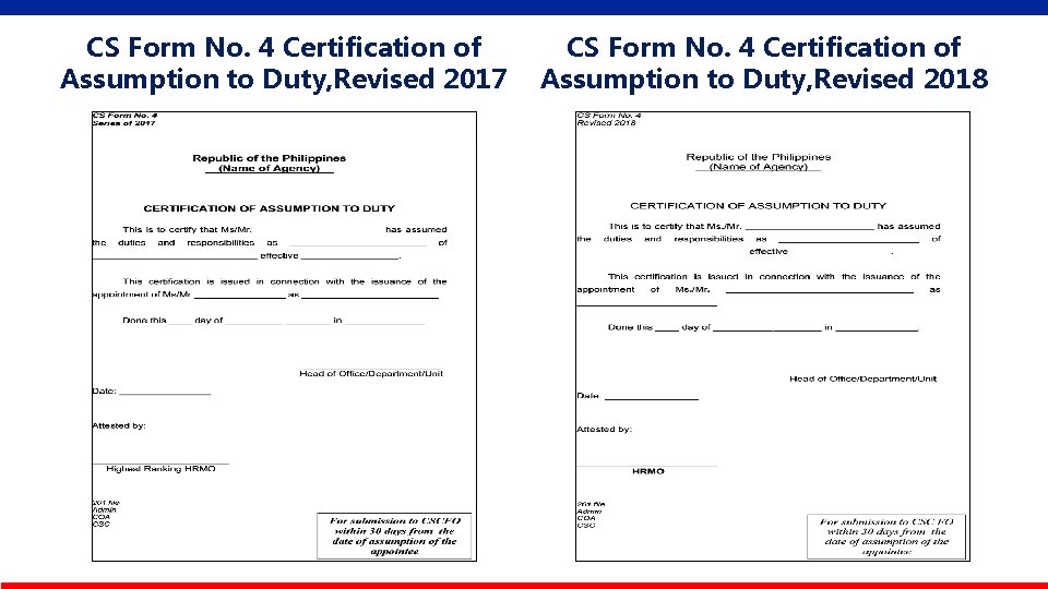 CS Form No. 4 Certification of Assumption to Duty, Revised 2017 CS Form No.