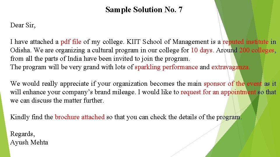 Sample Solution No. 7 Dear Sir, I have attached a pdf file of my