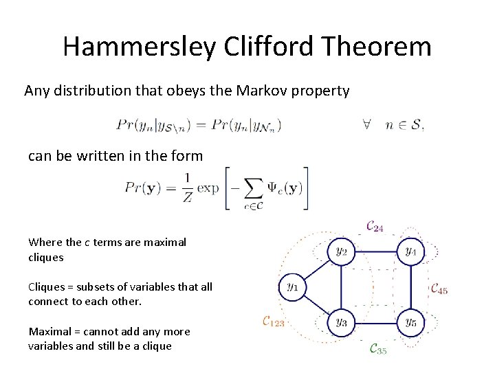 Hammersley Clifford Theorem Any distribution that obeys the Markov property can be written in