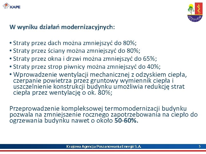 W wyniku działań modernizacyjnych: • Straty przez dach można zmniejszyć do 80%; • Straty