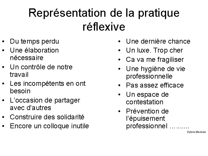 Représentation de la pratique réflexive • Du temps perdu • Une élaboration nécessaire •