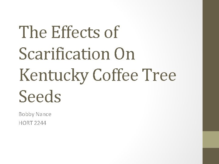 The Effects of Scarification On Kentucky Coffee Tree Seeds Bobby Nance HORT 2244 