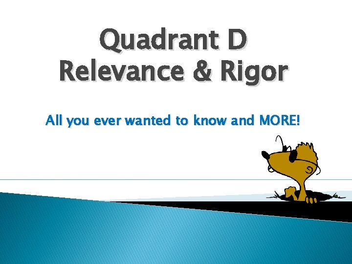 Quadrant D Relevance & Rigor All you ever wanted to know and MORE! 