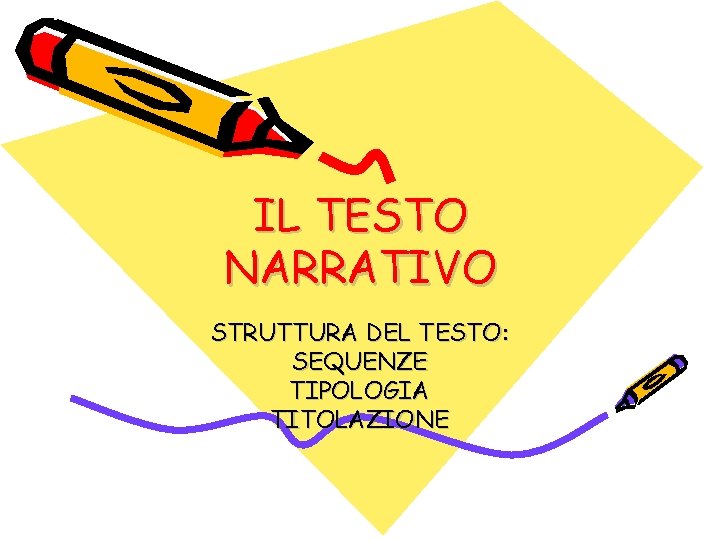 IL TESTO NARRATIVO STRUTTURA DEL TESTO: SEQUENZE TIPOLOGIA TITOLAZIONE 