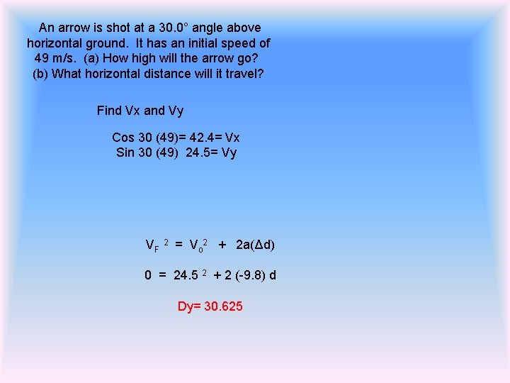  An arrow is shot at a 30. 0° angle above horizontal ground. It