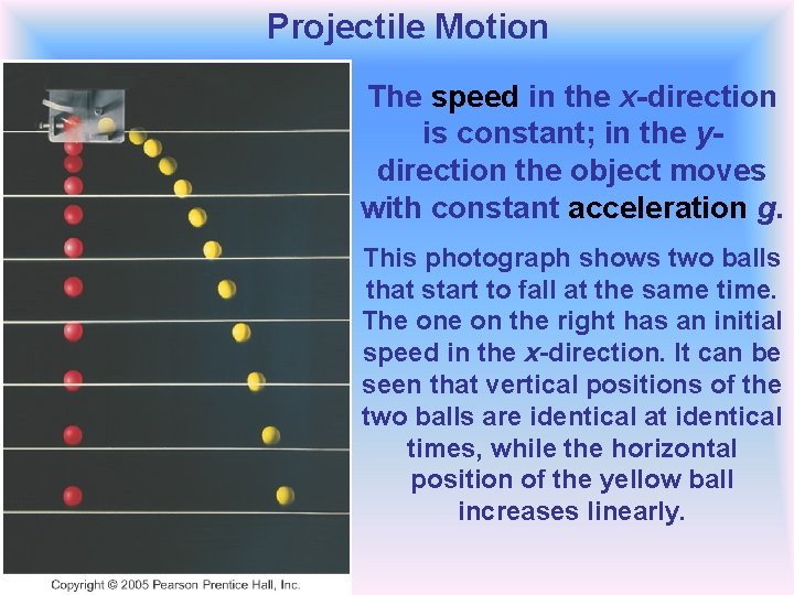  Projectile Motion The speed in the x-direction is constant; in the ydirection the