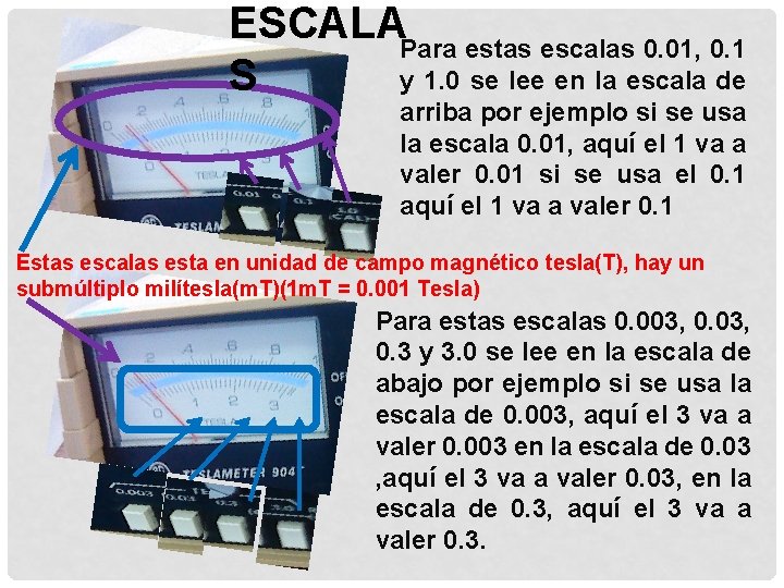 ESCALAPara estas escalas 0. 01, 0. 1 y 1. 0 se lee en la ESCALAPara estas escalas 0. 01, 0. 1 y 1. 0 se lee en la