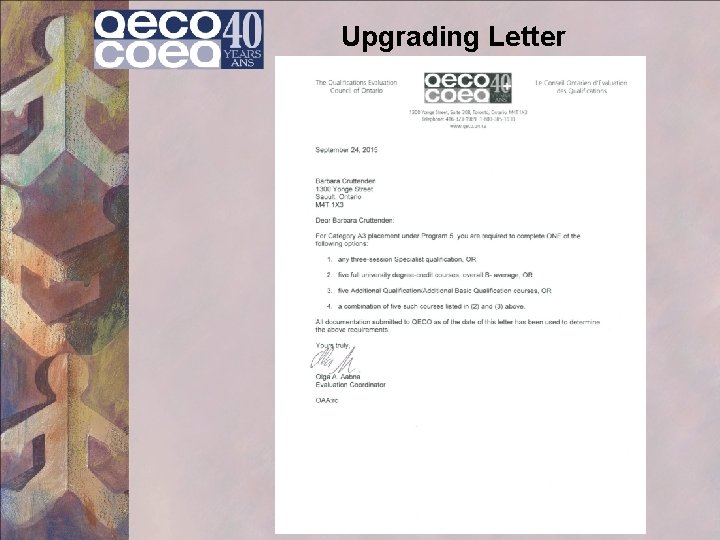 Upgrading Letter 