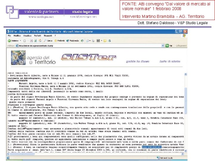 FONTE: Atti convegno “Dal valore di mercato al valore normale” 1 febbraio 2008 Intervento FONTE: Atti convegno “Dal valore di mercato al valore normale” 1 febbraio 2008 Intervento