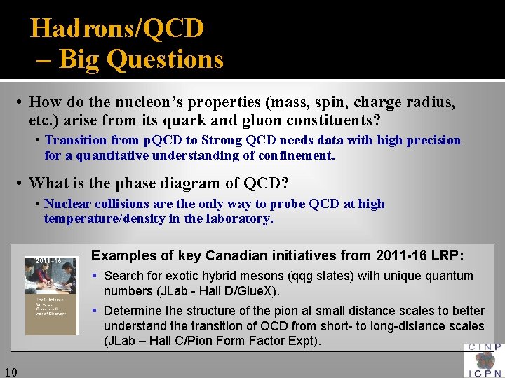 Hadrons/QCD – Big Questions • How do the nucleon’s properties (mass, spin, charge radius,