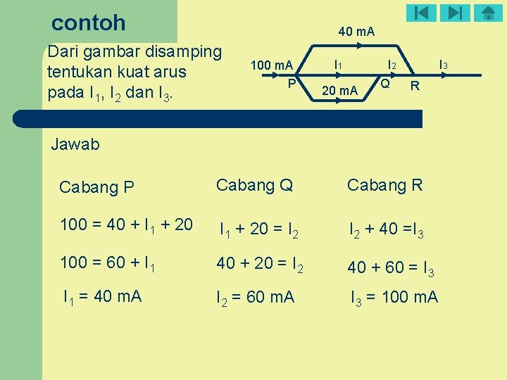 contoh 40 m. A Dari gambar disamping tentukan kuat arus pada I 1, I