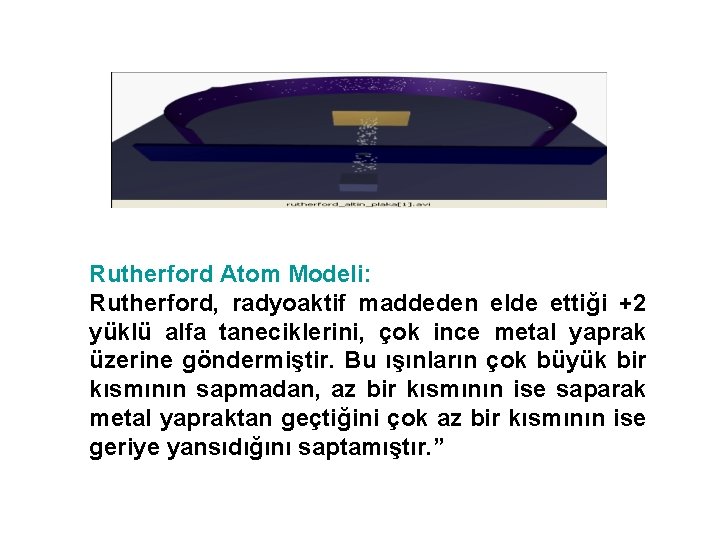 Rutherford Atom Modeli: Rutherford, radyoaktif maddeden elde ettiği +2 yüklü alfa taneciklerini, çok ince