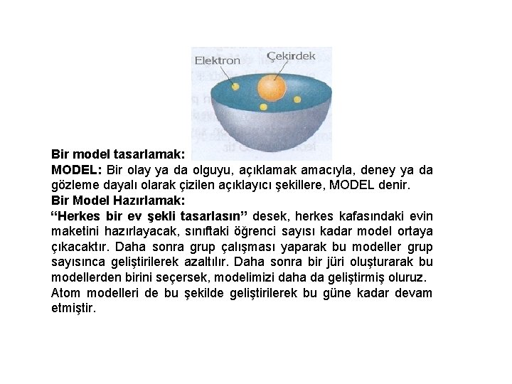 Bir model tasarlamak: MODEL: Bir olay ya da olguyu, açıklamak amacıyla, deney ya da