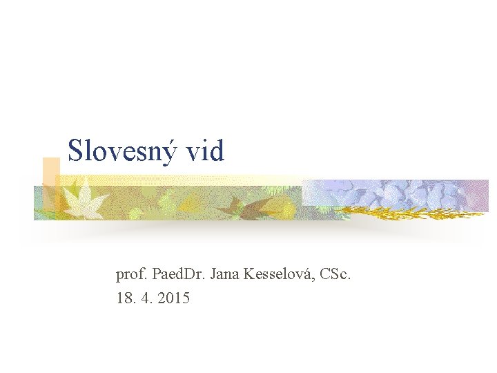 Slovesný vid prof. Paed. Dr. Jana Kesselová, CSc. 18. 4. 2015 