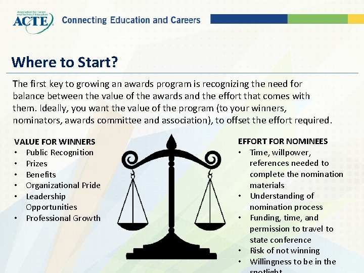 Where to Start? The first key to growing an awards program is recognizing the