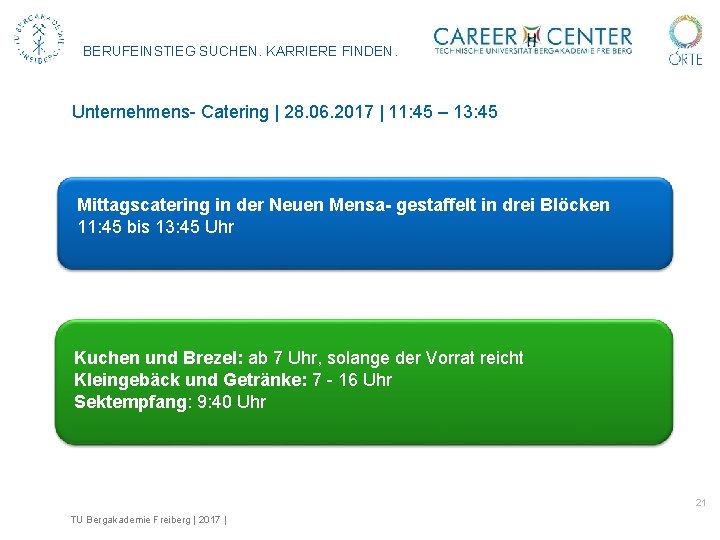 BERUFEINSTIEG SUCHEN. KARRIERE FINDEN. Unternehmens- Catering | 28. 06. 2017 | 11: 45 –