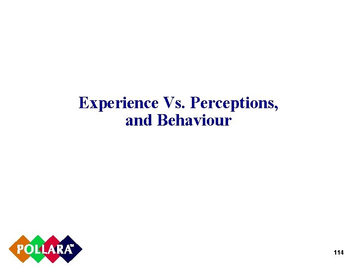 Experience Vs. Perceptions, and Behaviour 114 