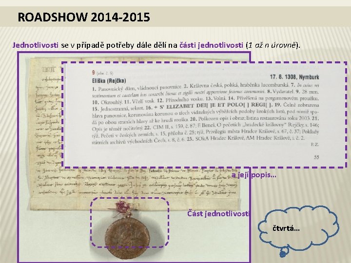 ROADSHOW 2014 -2015 Jednotlivosti se v případě potřeby dále dělí na části jednotlivosti (1