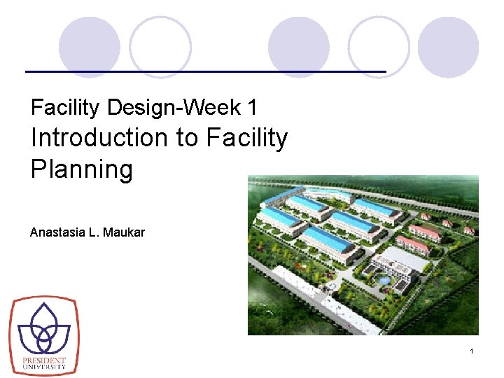 Facility Design-Week 1 Introduction to Facility Planning Anastasia L. Maukar 1 