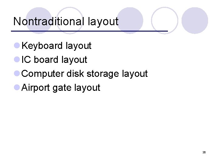 Nontraditional layout l Keyboard layout l IC board layout l Computer disk storage layout