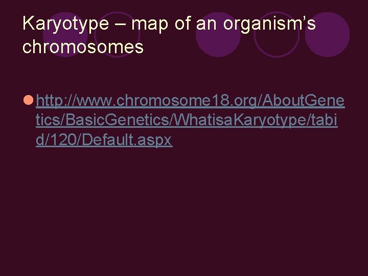 Karyotype – map of an organism’s chromosomes l http: //www. chromosome 18. org/About. Gene