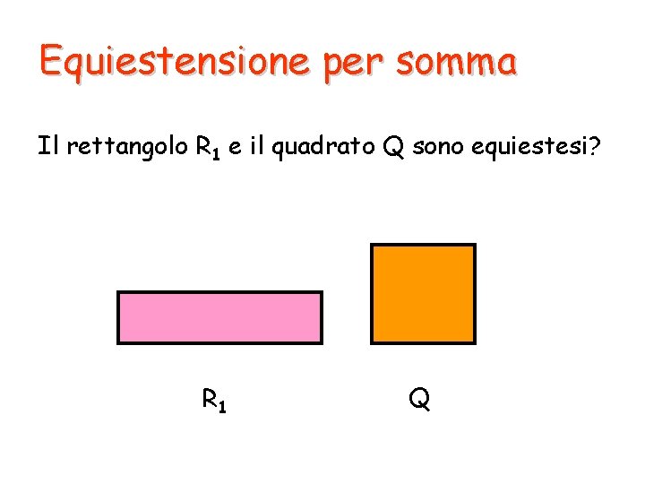 Equiestensione per somma Il rettangolo R 1 e il quadrato Q sono equiestesi? R