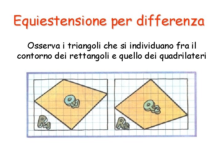 Equiestensione per differenza Osserva i triangoli che si individuano fra il contorno dei rettangoli