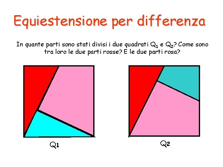 Equiestensione per differenza In quante parti sono stati divisi i due quadrati Q 1