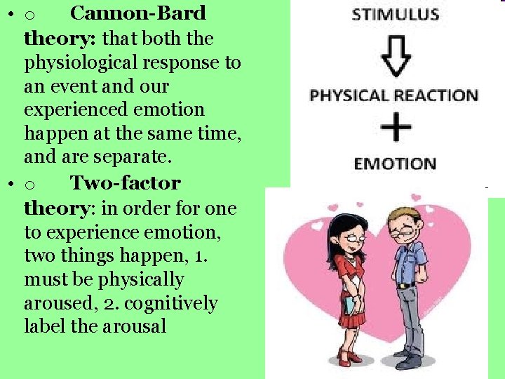  • o Cannon-Bard theory: that both the physiological response to an event and