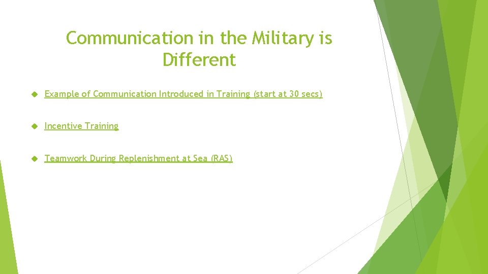 Communication in the Military is Different Example of Communication Introduced in Training (start at