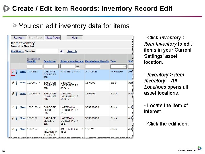 Create / Edit Item Records: Inventory Record Edit You can edit inventory data for