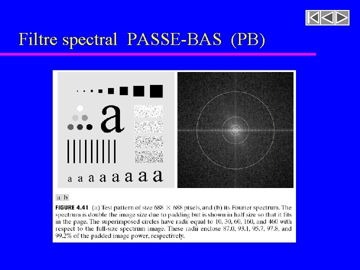 Filtre spectral PASSE-BAS (PB) Figure 4. 30 [rf. GONZALEZ, p. 203] 