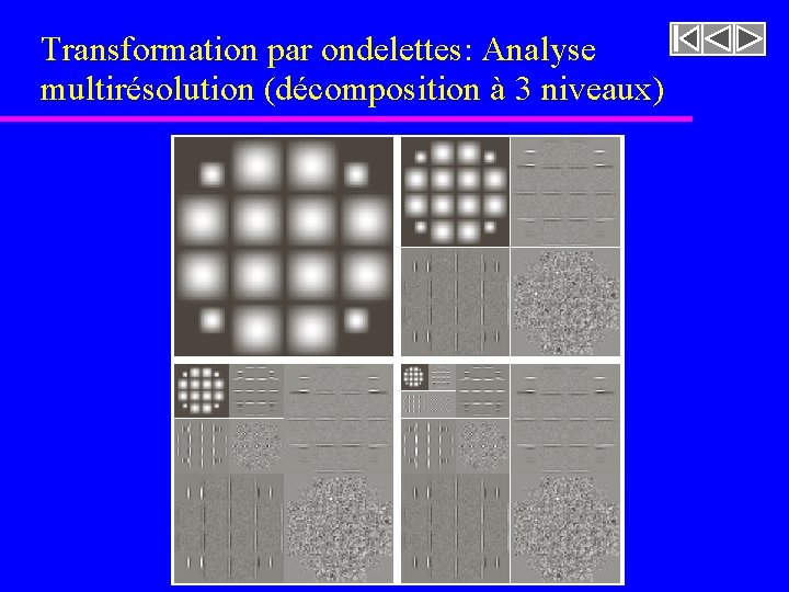 Transformation par ondelettes: Analyse multirésolution (décomposition à 3 niveaux) Transformation par ondelettes: Analyse multirésolution (décomposition à 3 niveaux)