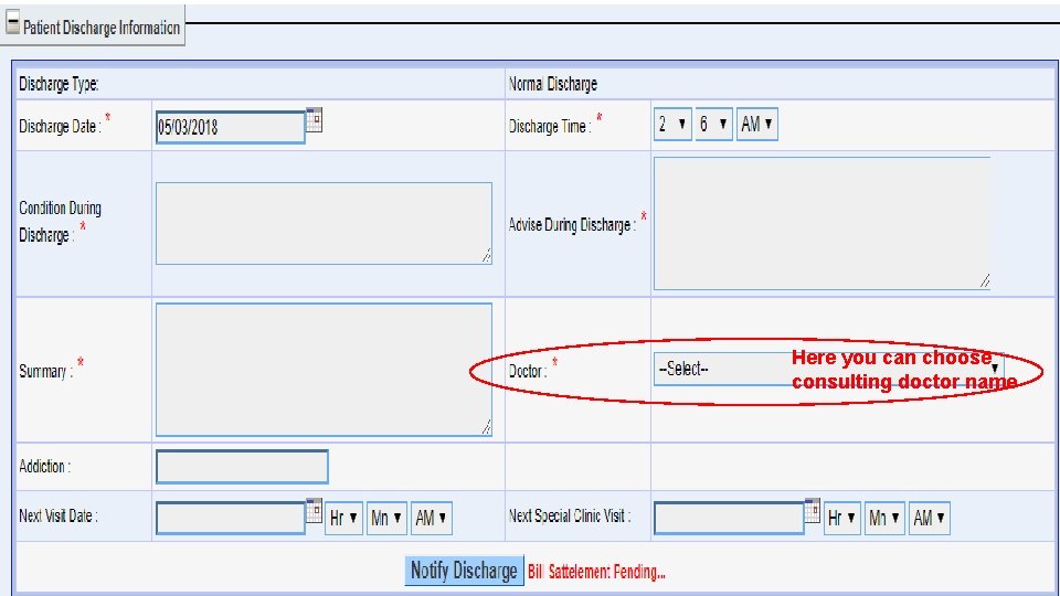 Here you can choose consulting doctor name 
