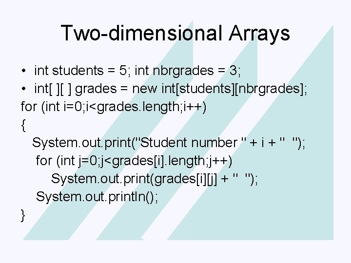 Click Two-dimensional to edit Master title Arrays style • • int students 5; int